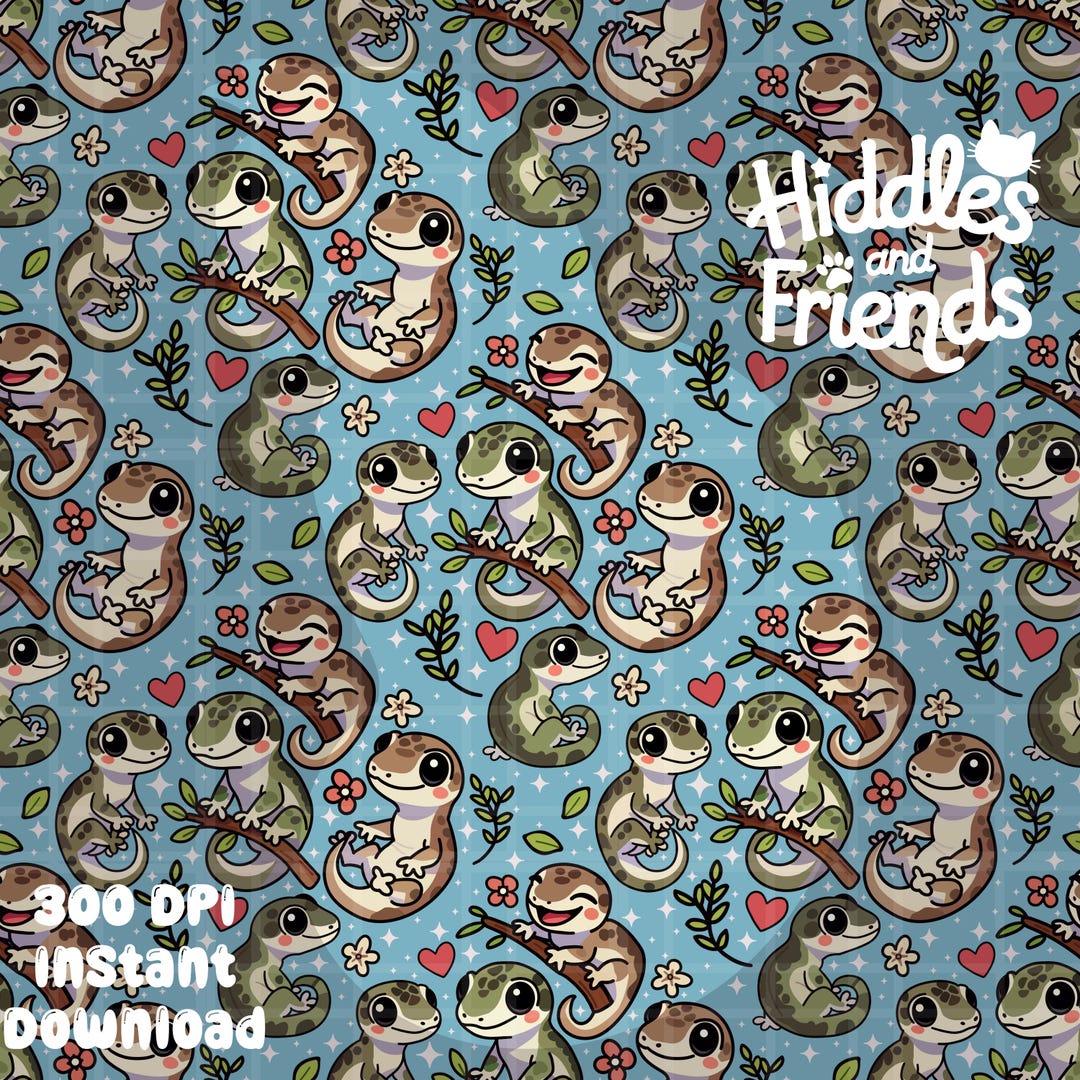 Blue Leachie Geckos Seamless Pattern - Reptile Lover Digital Design 300 ...