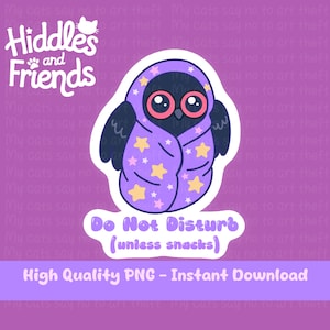 Digital Mothman Sticker – Do Not Disturb (Unless Snacks), Kawaii Cryptid Cozy in Blanket, Perfect for Digital Planners 300 DPI PNG Clipart