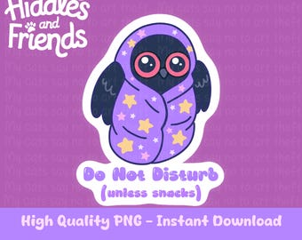 Adesivo digitale Mothman - Non disturbare (a meno che non si tratti di spuntini), Kawaii Cryptid Cozy in Blanket, perfetto per planner digitali, 300 DPI PNG Clipart