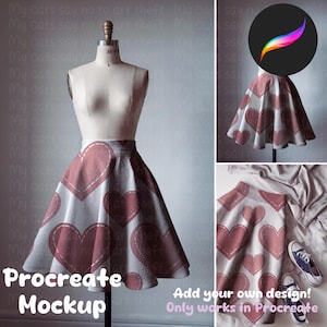 Editable Procreate Skater Skirt Trio Mockup for Patterns and Design Showcase | Digital Download | Three Skater Skirt Mockup Digital Download