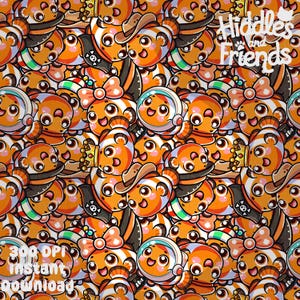 Clownfish Seamless Pattern Cute Cartoon Fish in Silly Hats  | Digital Download 300 DPI PNG Download for Digital Papers Fabric Surface Design