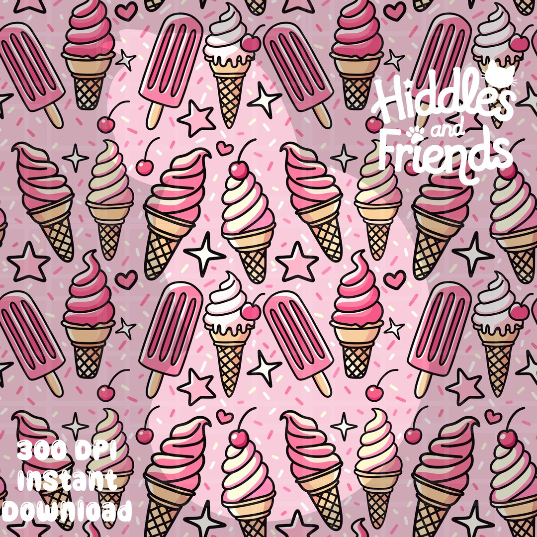 Pink Ice Pattern Pink Ice Cream Seamless Pattern - Cute Dessert Digital Design 300 DPI ...