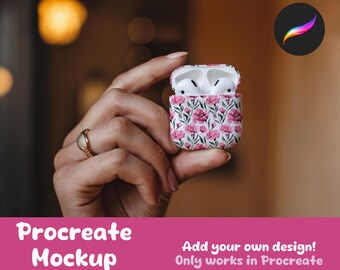Bewerkbaar Procreate Airpods-hoesmodel voor patronen en designshowcase | Digitale download | Mockup hoofdtelefoonhoes digitale download