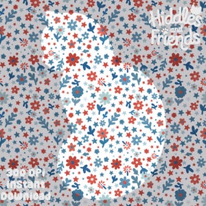 Patriottisch ditsy naadloos bloemenpatroon – rood, wit en blauw 300 DPI png-download voor digitaal papier Stofontwerp Fourth of July bloemen