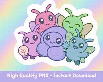 Adesivo digitale Pastel Mothman Friends Adesivo digitale Download immediato PNG per planner, artigianato, journaling, scrapbooking e altro ancora