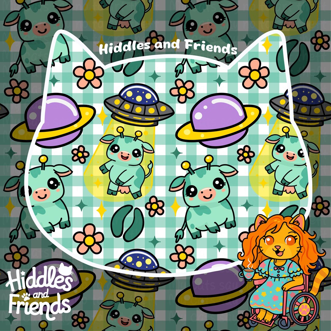 Alien Cow Seamless Pattern, Cute UFO Farm Animals Digital Paper, Kawaii ...