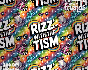 Rizz 'Em With The Tism Seamless Pattern - Neurodivergent Pride Digital Paper 300 DPI PNG Download Vinyl Fabric Surface Design LGBTQ+ Design