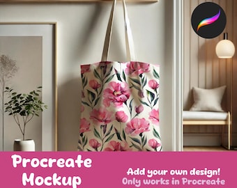 Tote Bag Mockup | Editable Procreate Tote Bag Mockup for Patterns and Design Showcase | Digital Download | Reusable Bag Mockup