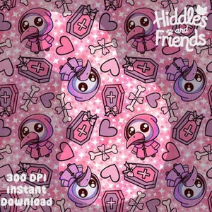Pink Pestdoktor Nahtlos | Kawaii Goth Muster Download Rosa Design 300 DPI PNG Download für Digitale Papiere Vinyl Fabric Surface Design