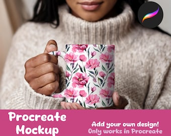 Editable Procreate Coffee Cup Mockup for Patterns and Design Showcase | Digital Download | Coffee Cup Mockup Digital Download | Mug Mockup