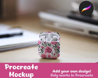 Bewerkbaar Procreate Airpods-hoesmodel voor patronen en designshowcase | Digitale download | Mockup hoofdtelefoonhoes digitale download