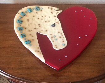 Horse & Heart Valentine Gift Platter Handmade fused glass for Rustic Western Decor with turquoise accents