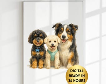 Custom Multiple  Pet Portraits Using Pet Photo Personalized Digital Dog Portraits Cat Portraits Custom Dog Custom Pet Art Pet Drawing Poster