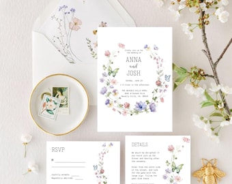 Wildflower Wedding Invitation Template, Printable Wedding Invitation, Wedding Invitation, Boho Wildflower Invitation