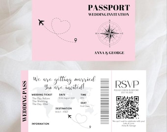 Destination Wedding Invitation - Boarding Pass Wedding Invitation - Printable Passport Wedding Invitation - Travel Theme Wedding Invite