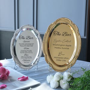 Personalised Wedding Bar Menu Metal Tray Engraved Cocktail Sign Custom Drink Menu Reception Decor Bridal Shower Gift