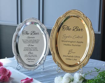 Menu de bar de mariage personnalisé plateau en métal plaque de cocktail gravée menu de boissons personnalisé décoration de réception cadeau de douche nuptiale