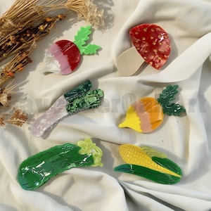 Handmade Vegetable-Inspired Hair Clips, Elegant Resin Clips, Strong Wave Claw Clips, Fashionable Duckbill Clips for Girls