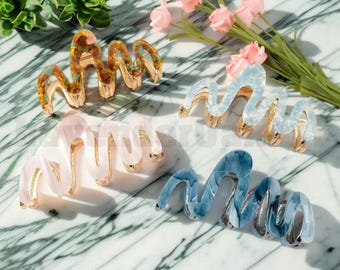 Handmade Fun Wave Hair Clips,Elicate Resin Hair Clips,Strong Hair Wave Claw,Fashionable Duckbill Clips, Hair Clips For Girls