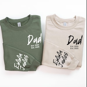 Personalized Dad Hoodie Custom Dad Est Sweater with kids names on sleeve Fathers Day Gift for Dad Established New Daddy Sweatshirt Dad Gift