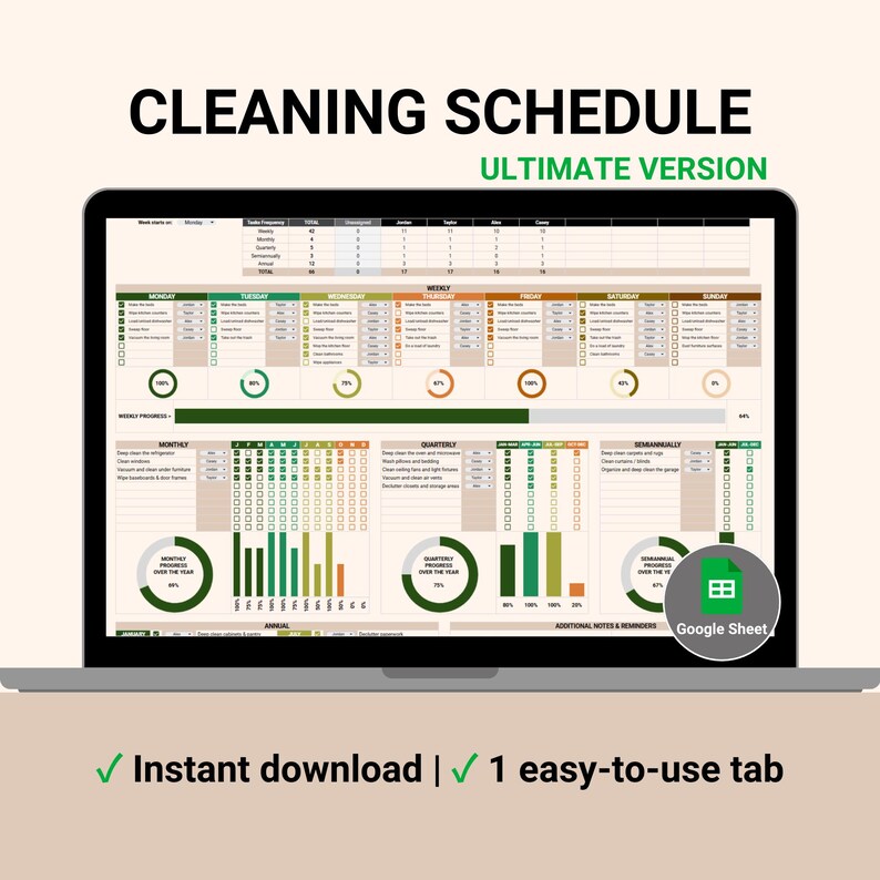 Custom Cleaning Schedule Template | Google Sheets Cleaning Checklist ...