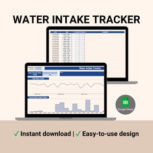 Water Intake Tracker Google Sheets Template – Track Daily Water Consumption, Timing, Patterns, and Insights for Better Hydration Health