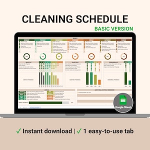 Customizable Cleaning Schedule Template | Google Sheets Cleaning Checklist & Chore Chart for Home Organization, Task Tracker (Basic Version)