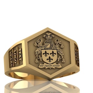 Family Crest Ring, Coat of Arms Ring for Personalized Jewelry, Personalized Gold Signet Ring Custom Engraved