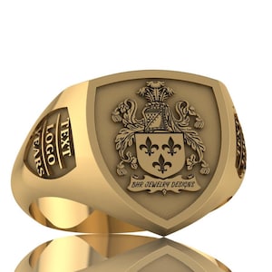 Raised Family Celtic Ring, Crest Ring Gift, Coat of Arms Ring, Personalized Signet Ring, Customized Ring, Gold Coated Family Crest Ring Gift