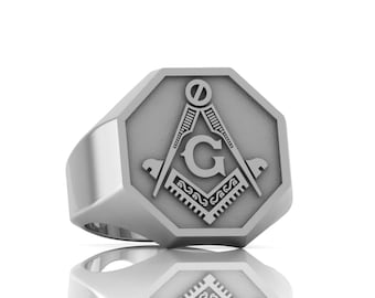 Handmade Masonic Ring, Sterling Silver or Gold, Custom Engraved