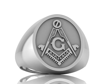 Masonic 925 Silver Ring – Freemason Symbol Signet Ring – Custom Engraved Gift
