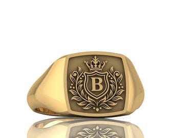 Personalisierter Monogramm Siegelring, Sterlingsilber, individuelle Anfangsgravur, 14K Gold, erster Siegelring, personalisierter Monogrammschmuck