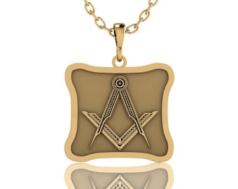 Freemason Necklace for Men , Gold Masonic Pendant Square Compass