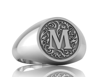 Personalized Monogram Signet Ring , Custom Engraved Jewelry , Gold & Silver Options