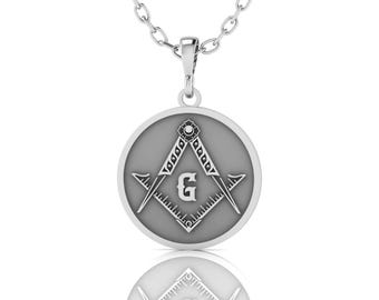 Masonic Necklace Gold – Freemason Square and Compass Pendant, G Letter Masonic Jewelry