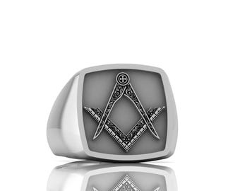 Gold Masonic Ring, Personalized Freemason Symbol Signet