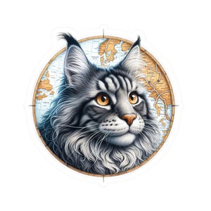 Maine Coon sticker, kaart van Europa ontwerp, sticker reisliefhebbers, laptopsticker, Maine Coon liefde, nomadische neuzen