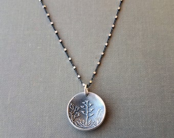 Blooming Agave Pendant Necklace with Sterling Silver Dainty Chain - Southwestern - Signed -Textured - Desert Inspired - Native American Made