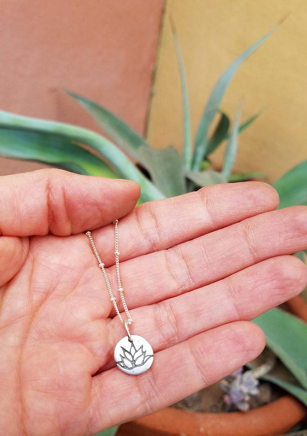 Tiny Agave Cactus Necklace Sterling Silver Dainty Beaded Etsy UK