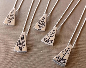 Desert Minimalist Necklace - Solid Sterling Silver - Engraved - Native American Made - Southwest Dainty Necklace - Pascua Yaqui Tribe