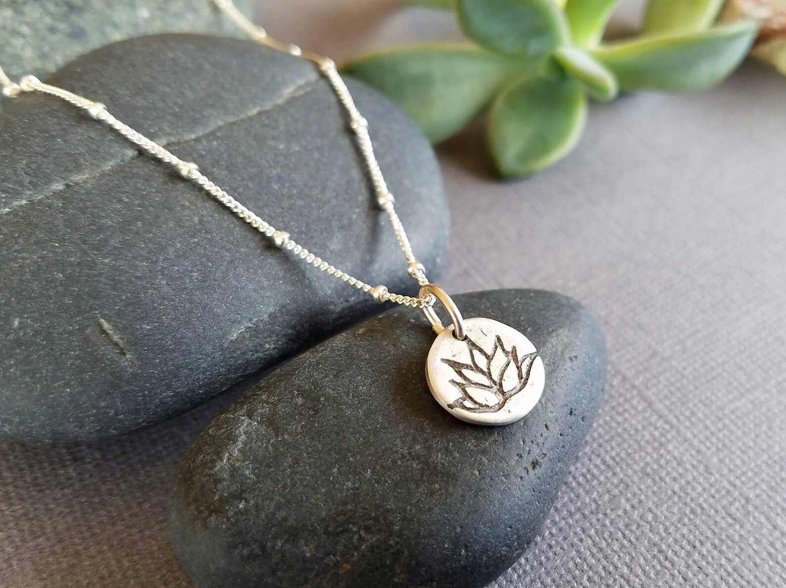 Tiny Agave Cactus Necklace Sterling Silver Dainty Beaded Etsy UK