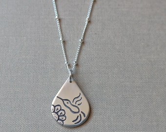 Desert Hummingbird Flower Necklace - Solid Sterling Silver - Yaqui Native American Handmade -Desert Gift - Signed - .925