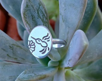 Hand-Carved Hummingbird Ring, Solid Sterling Silver, .925, Native American, Desert Southwest Jewelry, Yaqui Tribe, Signed
