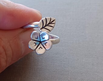 Adjustable Desert Flower Ring, Solid Sterling Silver, Native American Jewelry, Yaqui Tribe, Cactus, Signed, .925