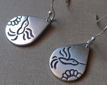 Sonoran Desert Hummingbird Earrings - Southwestern - Yaqui Native American Handmade - Sterling Silver Small Batch- Signed