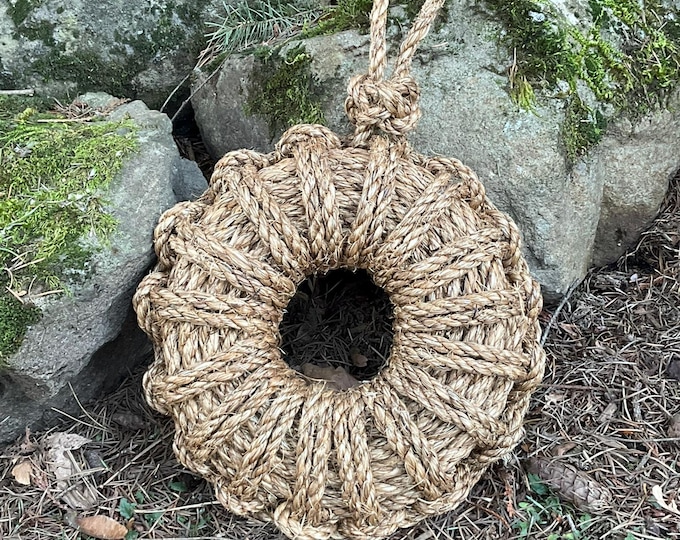 Hand-Tied Manila Rope Fender, Nautical Wall Hanger, Beach Boating Decor