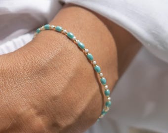 Bracelet en pierre Turquoise / 23 boules 8mm + POCHETTE