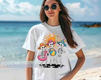 Funny Skeleton Beach Shirt, Summer Skeletons Comfort Colors Tee, Halloween Vacation Shirt, Retro Pool Party T-Shirt, Spooky Beach Vibes Top