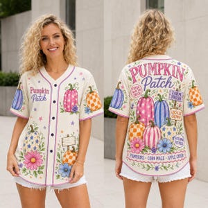 Whimsical Pumpkin Patch Baseball Jersey, Custom Halloween Fall Shirt, Colorful Autumn Gift for Baseball Fans