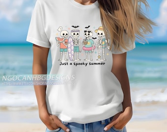 Just a Spooky Summer Shirt, Funny Skeleton Beach Tee, Comfort Colors Halloween Vacation Shirt, Cute Spooky Season Summer T-Shirt